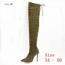 Primavera outono mulher sobre o joelho botas de salto alto mulher coxa botas altas mais tamanho 34 - 50 2024 - compre barato