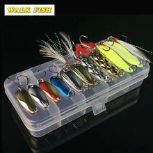 WALK FISH-Conjunto de Señuelos de Pesca, caja de aparejos de pesca de plástico, anzuelo de cucharilla, señuelo giratorio, accesorios de pesca, 10 unids/caja 2024 - compra barato