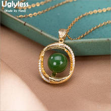 Uglyless Irregular Round Crystals Pendants for Women Natural Jade Hollow Necklaces + Chains Real 925 Silver Jewelry Sets P1017 2024 - buy cheap