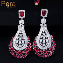 Pera большие розово-красные белые роскошные женские длинные висячие серьги с кубическим цирконием для свадебного костюма E504 2024 - купить недорого