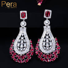 Pera Large Rose Red White CZ Setting Luxury Women Long Drop Earrings for Wedding Statement Costume Cubic Zirconia Jewelry E504 2024 - buy cheap