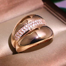 Arc Personality Design Fashion Shiny Perfect Zircon Ring 585 Rose Gold Geometric Wedding Rings for Women men Jewelry Anillo 2024 - buy cheap