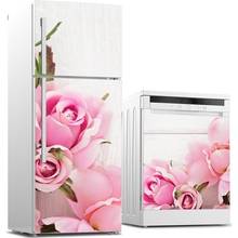 Papel tapiz con diseño de rosas románticas para la puerta del frigorífico, Pegatina autoadhesiva para freezer y freezer, papel tapiz artístico para la puerta del frigorífico, envío gratis 2024 - compra barato