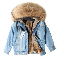 2021 real rabbit fur coat Winter Jacket Women Coat Real fox Fur collar denim jacket Parka Streetwear Outerwear new ins fashion 2024 - buy cheap