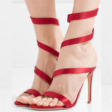Sandalias de tacón alto envueltas para Mujer, zapatos de gladiador Sexy de satén rojo, romanas, 2020 2024 - compra barato