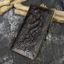 Men's genuine leather dragon wallet embossed real Leather bifold long wallet with Zipper Pocket and phone pocket fashion purse 2024 - buy cheap