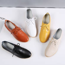 Zapatos planos de piel auténtica para mujer, calzado informal versátil de estilo coreano, color blanco, con cordones, de talla grande 2024 - compra barato
