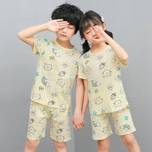Pijama infantil de verão, manga curta, camiseta e shorts, 2 peças, desenho animado, pijama para meninos e meninas, roupa de dormir 2024 - compre barato