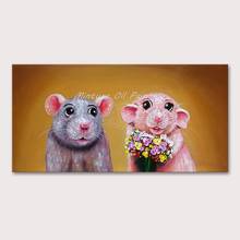 Mintura Wall Picture for Living Room Oil Paintings on Canva Hand Painted Two Little Mice Home Decoration Animal Poster No Framed 2024 - buy cheap