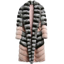Abrigo de mujer de piel de visón rosa y piel de chinchilla gris patchwork nuevo diseño personalizado 2019 de ARLENESAIN 2024 - compra barato