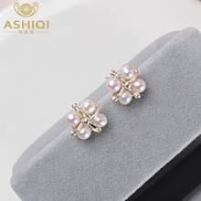 ASHIQI Natural Freshwater pearl stud earrings 925 Sterling Silver Handmade Earrings for women Unique gift 2024 - buy cheap