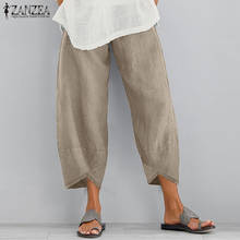 ZANZEA-Pantalones recortados informales para mujer, caftán asimétrico de cintura elástica, de algodón, de gran tamaño, otoño, 2021 2024 - compra barato