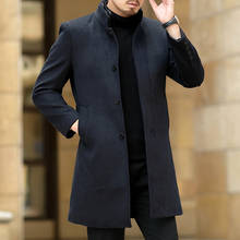 Jaqueta transpassada masculina, casaco de lã casual para homens de inverno médio e sólido sobretudo fino 2024 - compre barato