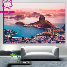 Rompecabezas 5D DIY de paisaje urbano de Brasil, bordado de punto de cruz, mosaico para decoración del hogar, Linda mascota, paisaje, lago, montaña, Rio 2024 - compra barato