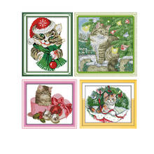 Joy Sunday Christmas Cat Home Decoration  Cross Stitch Embroidery Kit DMC 14CT Canvas Print Cross Stitch Handmade DIY Send Gift 2024 - buy cheap