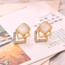 New Fashion Hollow Three Layers Square Crystal Opal Stud Earrings Female Temperament Rhombus Earring Party Wedding Jewelry  Gift 2024 - buy cheap