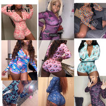 Echo ine macacão feminino adulto sexy, roupa de dormir, estampa de manga longa, short, gola v, body body, pijama, meninas, adolescentes 2024 - compre barato