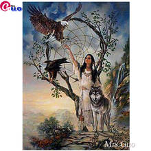 New Arrival 5D Diamond Painting Full Square Round Indian Beauty Eagle Wolf Diamond Mosaic Full Rhinestones Pictures Home Decor 2024 - buy cheap