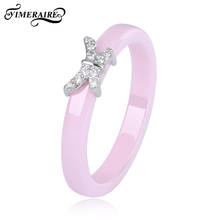 Anéis de cerâmica cor de rosa com desenho de cristal, anéis adoráveis com borboleta prateada brilhante design para mulheres joias para festa de casamento presentes 3mm de largura 2024 - compre barato