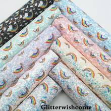 Glitterwishcome 21X29CM A4 Size Rainbow Chunky Glitter Leather fabric Vinyl for Bows, GM149A 2024 - buy cheap