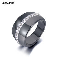 JeeMango-anillo de compromiso con diamantes de imitación para mujer, sortija de compromiso con cristales y joyas de cerámica negra, estilo bohemio, de acero inoxidable, JR19081 2024 - compra barato