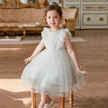 Vestido de verão para meninas, vestidos de princesa tutu para crianças, vestidos de tule de malha branco sem mangas, vestidos de festa para meninas 2024 - compre barato