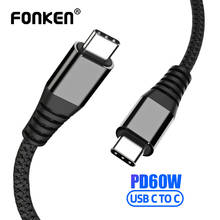 Кабель питания FONKEN usb type C To type C PD 60 Вт для ноутбука type-C USB C зарядный провод Быстрая зарядка для телефона планшета PD зарядный шнур 2024 - купить недорого