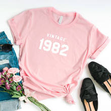 Camisa feminina de algodão, camiseta vintage da moda de rua 1982, com o lembrança, para festa de aniversário, verão 2024 - compre barato