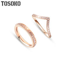 TOSOKO Stainless Steel Jewelry Ins Simple Zircon Ring Simple Temperament Engagement Wedding Rings For Women BSA137 2024 - buy cheap