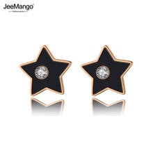 JeeMango Titanium Stainless Steel Black Acrylic Star Party Earrings For Women Rose Gold CZ Crystal Stud Earrings Jewelry JE19251 2024 - buy cheap