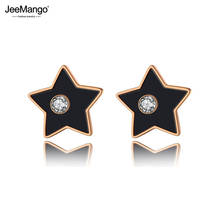 JeeMango-pendientes de titanio de acero inoxidable para mujer, aretes acrílicos negros con forma de estrella para fiesta, joyería JE19251 de cristal CZ de oro rosa 2024 - compra barato