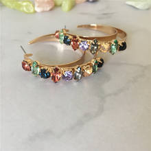 BIG COLORFUL STONE INSERTED HOOP EARRING GOLD COLOR PLATING 2024 - buy cheap