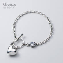 Modian-pulsera de plata de ley 925 con corazones para mujer, brazalete de cadena con círculo geométrico de circonia cúbica brillante, joyería fina, diseño 2020 2024 - compra barato