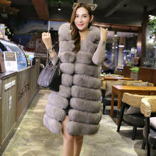 Moda feminina com capuz colete de pele do falso alta qualidade casaco de pele de raposa inverno quente jaqueta colete para feminino d191002 2024 - compre barato