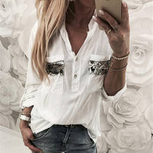 2021 New Women White Blouse Long Sleeve Button-Down Low Cut Blouse White Casual Shirt Tops Fashion Clothes 2024 - buy cheap