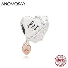 Anomook-colgante de plata 925 con forma de corazón para mujer, cadena de cierre, abalorio para pulsera artesanal, fabricación de brazaletes, accesorios de cuentas para mantenerse seguro 2024 - compra barato