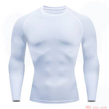 Camiseta fitness masculina branca, manga longa, compressão, proteção queimaduras, camada de base quente, para treino de inverno, mma, corrida 2024 - compre barato