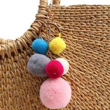 Chaveiro com decoração de bola de pom-pom, acessório pingente boêmio com cores mistas, estiloso de pom-pom, 1 peça 2024 - compre barato