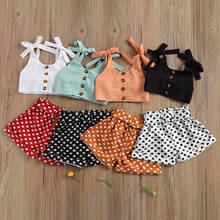 Summer Lovely Infant Kids Girls Clothes Set Sleeveless Belt Button Tops Love Heart Print Shorts Valentine's Day Outfits 2024 - buy cheap