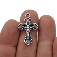 20PCS Antique Silver Plated Cross Jesus Charm Pendants for Jewelry Making Bracelet DIY Accessories 30x19mm 2024 - buy cheap