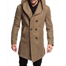 Тренчкот мужской однотонный, модная куртка, повседневное шерстяное пальто, одежда для мужчин, весна-осень 2020 2024 - купить недорого
