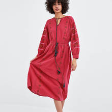 TEELYNN-túnica de manga larga para mujer, vestido bohemio Vintage étnico con bordado Floral, de algodón, informal, Otoño, 2021 2024 - compra barato