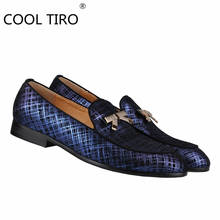 COOL TIRO New Desgin Blue Print Leather Loafers Shoes for Men Metal Bow Tie Casual Men's Prom Party Dress Gifts for Dad Husband 2024 - buy cheap