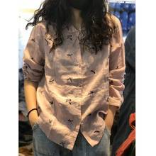 2021 Spring New Arts Style Women Long Sleeve Cotton Linen Pink Shirts Vintage Floral Embroidery Blouses Femme Loose Blusas V170 2024 - buy cheap