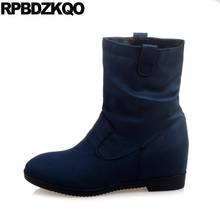 Suede vinho vermelho travestido feminino botas de tornozelo redondo 10 inverno sapatos de salto alto com pelúcia falsa tamanho grande e barato mais azul 2021 2024 - compre barato