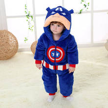 RL11 0-24 Month Warm Winter Cartoon America Captain Superhero Baby Romper Thick Unisex Flannel Jumpsuit Toddler Clothes OMGosh 2024 - buy cheap