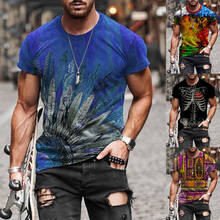 Camiseta com estampa abstrata casual masculina, camiseta de manga curta com gola redonda, plus size para o verão 2024 - compre barato