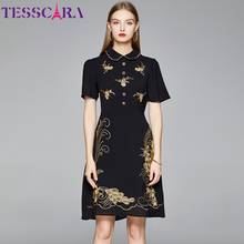 TESSCARA Women Luxury Embroidery Dress Festa High Quality Elegant Cocktail Party Robe Femme Vintage Designer Chiffon Vestidos 2024 - buy cheap