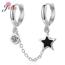 Fashion Trendy Double Holes Women Men Earrings Nice 925 Sterling Silver Stars Loop Rectangle Pendant with Chain Ear Decoration 2024 - buy cheap