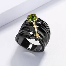 New Trendy Wide Version Silver Color Rings for Women Ladies Green Cubic Zirconia Finger Ring Vintage Ethnic Black Gold Jewelry 2024 - buy cheap
